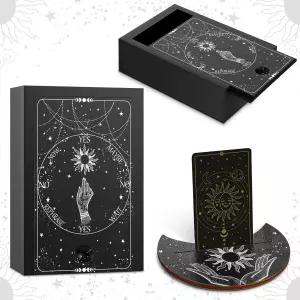 나무 타로 카드 케이스와 스탠드 홀더 진자 보드가 있는 운세 장신구 보관함 마녀를 위한 달 모양 제단