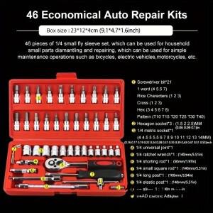 46pcs 자동차 수리 도구 키트 래칫 토크 렌치 스패너 스크루 드라이버 소켓 콤보 자전거 Mech