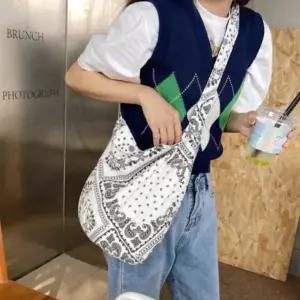 [골드스마일]에코백 숄더 크로스 여자 경량 페이즐리 코튼 화이트