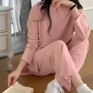 여성 봄 가을 데일리 긴팔 트임 롱 티셔츠 밴딩 바지 세트 등원룩 투피스 셋업 PST047