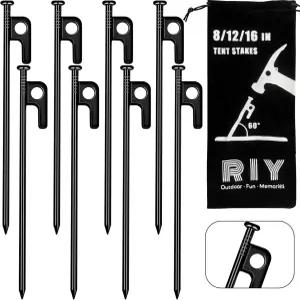 RIIY 텐트 스테이킹 헤비 듀티 캠핑용 8인치 금속 말뚝 유연하지 않고 부러지지 않는-8 PCS
