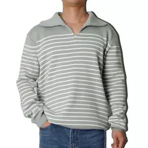 남성 오픈형 카라 니트티 스트라이프 패턴 긴팔남자 기본 스웨터 셔츠 가을