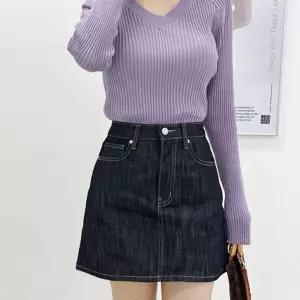 생지 데님 진청 A라인 미니-스커트데일리룩 나들이 소개팅 캐주얼 개강 캠퍼스 데이트 흑청
