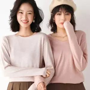 [하프클럽/셀럽하우스]여자 상의 니트 긴팔 기본 티셔츠 깔끔한 얇은 브이넥