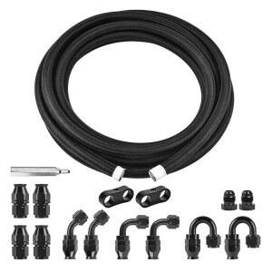 이블 에너지 6AN PTFE 연료 라인 키트 16FT AN6 E85 땋은 호스 나일론 블랙