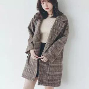 [하프클럽/셀럽하우스]여자 아우터 하프기장 체크 자켓 간절기 모직 루즈핏