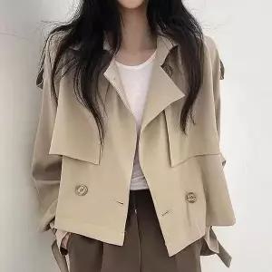 [하프클럽/셀럽하우스]봄 가을 숏 트렌치자켓 더블 여자 단추 크롭 기장