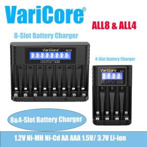 VariCore ALL8 AA/AAA용 LCD 디스플레이가 장착된 고속 배터리 충전기 Ni-MH 1.2V 및 리튬 이온 1.5/3.7V에