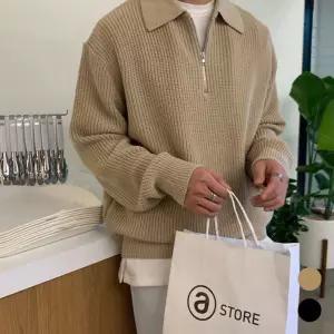 남성 댄디 스타일깔끔 반집업 겨울 패션 캐주얼 긴팔 니트 티셔츠라운드 기모 출근룩 코듀로이 남자 골지