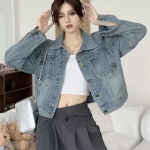 여성 크롭 청자켓 루즈핏 카바 유행타지않는 데님 청자 데님자 여자자 재킷 빈티지자 코디 카디건