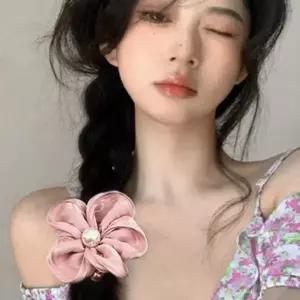 꽃 머리끈 헤어 밴딩 여성 고급 볼륨 연핑크 머리끈고무줄