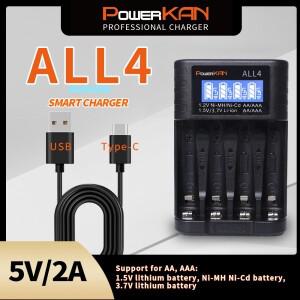 POWERKAN ALL4 AA/AAA 4슬롯 소형 편리한 배터리 충전기, 1.2V Hi-MH 및 1.5V/3.7VLi-ion, LCD 화면 포함