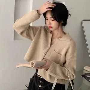 싱글 가디건 골지 크롭 큐티 포켓 니트 여자 여성 깔끔한 간절기 숏가디건 베이직 캐주얼 편한