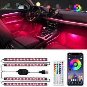 호바노 자동차 실내 LED 조명, USB 포트를 통한 앱 제어, 음악 동기화 및 DIY 모드를 RGB 색상 변경, 언더 대시 러닝 보드 트럭을 위한 48개의 조명