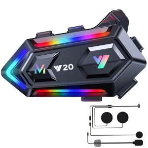 WNJACO 모터사이클 헬멧 블루투스 헤드셋 멋진 RGB 눈부신 조명 모터사이클 헬멧 스피커 이중 소음 제거 인터콤 통신 시스템(IPX6 방수/강력 베이스 포함)