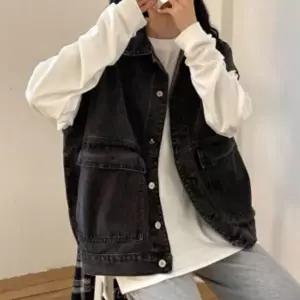 여성 워싱 데님 스트릿 무드 베스트 카라 청 조끼조끼 버튼야상조끼 여자남자 간절기점퍼쪼끼 코디 오버핏