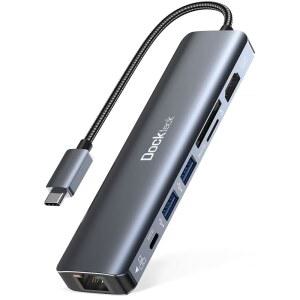도크텍 7-IN-1 USB C 허브(4K 60HZ HDMI 1GBPS 이더넷 100W 전원 공급 SD /TF 카드 슬롯 MACBOOK용 3.0 데이터 포트 IPAD PRO XPS 포함)