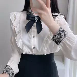 여자테마의류 지뢰계 셔츠 리본 레이스 시크 핑크 긴팔 심쿵마켓