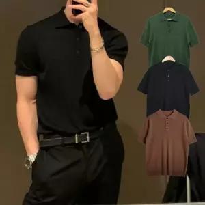 남성 빅골지 반소매 썸머 버튼 니트 티셔츠남자긴팔 브이넥 카라 오버핏 카라티 와플 하찌 반팔 어깨넓어보