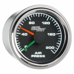 에어 라이드 서스펜션 시스템용 글로우시프트 200 PSI 기계식 듀얼 아날로그 공기압 게이지 - 블랙 다이얼 - 화이트 LED 백라이트 - 클리어 렌즈 - 레드 및 그린 니들 - 2-1/16