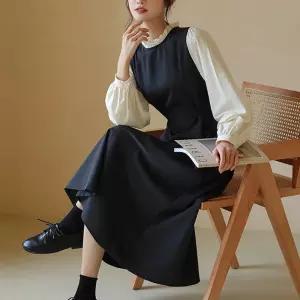 여성 주름 레이스 넥라인 허리끈 조임 단아한 원피스20대 롱원피스 골지 트위드 미니 하객 쉬폰 니트 카라