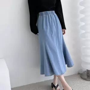 여성 머메이드 청치마 허리밴딩 스커트 데일리웨어여름롱 여름 셔링 플라워 린넨 밴스커트 레이스 도트 체