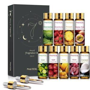 PHATOIL 9Pcs 과일 향료 오일 선물 세트, 비누용 10ml / 0.33fl.oz 향수 오일, DIY 캔들, 목욕 폭탄 만들기, 가정용 디퓨저용 과일 향료 오일