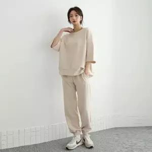 여성 봄 여름 면 무지 맨투맨 티셔츠 조거팬츠 츄리닝 세트 트레이닝 셋업 PST0432S
