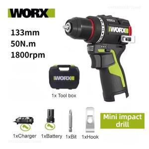 WORX 신형 WU135 무선 전기 드릴 12V 50Nm 1800rpm 스마트 클러치 자동 정지 2단 속도 조절 가공 가정용