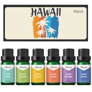 하와이 향수 오일, ESSLUX 6x10ml 에센셜 향료 세트, 양초 만들기 향료, 비누 만들기, 세탁, 디퓨저 오일 봄여름 신선한 향료, 오션 브리즈, 비치 코코넛