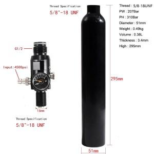 공기 병 탱크 레귤레이터 밸브, 압축 CO2 실린더, 0.38L 알루미늄 5/8 인치-18 UNF, 3000Psi, 200Bar, HPA