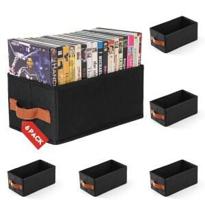 Wanapure 6팩 DVD 보관함, DVD 정리함, 최대 102개의 DVD를 보관할 수 있는 접이식 DVD 홀더, 대형 CD 보관 케이스