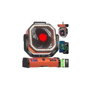 EEIFO 12인치 휴대용 캠핑 팬 4배속 바람 LED 조명 140H 시원하고 따뜻한 SOS 모드 자동 진동 360 회전 행 훅(오렌지)을 갖춘 4억mAh 충전식 배터리 구동
