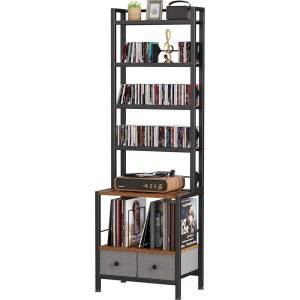 DVD 저장 비닐 레코드 보관 랙, CD, DVD, 앨범, 도서 및 게임용 서랍이 있는 6단 CD 랙 타워, 비닐 레코드 홀더 및 거실 및 홈 오피스용 DVD 선반 정리함, 20.8x11.86x63인치