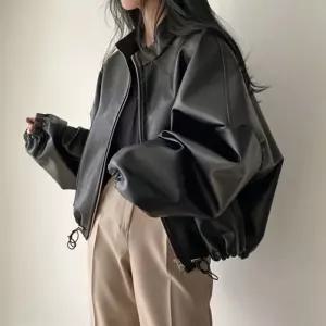 오버핏 레더 라이더 벌룬 자켓 MFNC-030054가죽 여자 여성