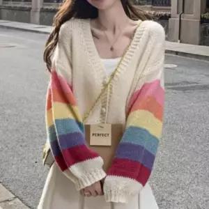 레인보우 슬리브 포인트 가디건 FSF-J 0002가을패션 무지 여성스런 숄가디건 니트 루즈 기본