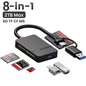 USB C 8-in-1 카드 리더기 다기능 지원 SD/TF/CF/MS 읽기 5Gbps 쓰기 U 플래시 어댑터