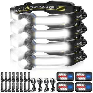스프릭 LED 헤드램프 1000루멘 230 와이드빔 헤드라이트 4팩 USB 충전식 헤드램프 레드 테일라이트 캠핑 러닝 하이킹용 경량 방수 헤드밴드 라이트 하드햇 헤드램프