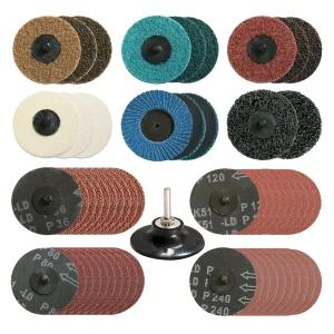 하이퀄티 58PCS 3인치 퀵 체인지 샌딩 세트 다이 그라인더 표면 준비 스트립 연마 폴리시 버 마감 녹