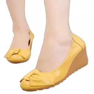 여성 리얼소가죽 리본웨지힐구두 7cm