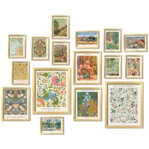 ANERZA 16 PCS 골드 프레임 빈티지 절충형 벽 아트 데코, 침실용 윌리엄 모리스 벽 프린트, 갤러리 벽 액자 세트, 거실 미학 포스터, 콜라주 키트, 컬러풀한 기숙사 홈 아트워크