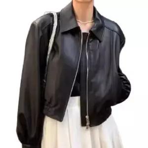 여성 자켓 블랙 여름 레더 루즈핏 숏자켓 데일리 캐주얼 바람막이 아우터 셔링 재킷