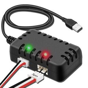 토시이콥 7.4V 리포 배터리 충전기 - RC 카 밸런스 USB 케이블 2-in-1, XH-3P 플러그 1A 포함 2S 드론 보트 비행기 트럭 쿼드콥터 에어소프트 SCX24 SCX10