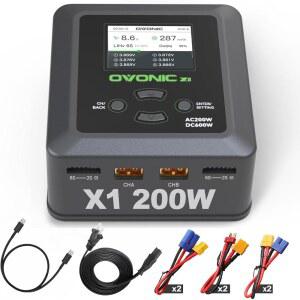 1초 2초 3초 4초 5초 6초 리포 배터리용 OVONIC X1 듀얼 RC 배터리 밸런스 충전기, 수명/NiCd/NiMH/LiHV - AC 200W / DC 600W 15A 스마트 고속 충전, 동기화 충전 모드 포함