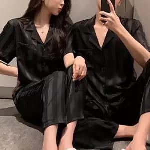커플잠옷세트 실크핏 실키 반팔 스트라이프 잠옷 홈웨어세트