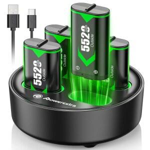Xbox 컨트롤러용 Powerextra 고속 충전기 배터리 팩, Series X/S/One X/S/Elite 4x5520mWh(2300mAh) 충전식