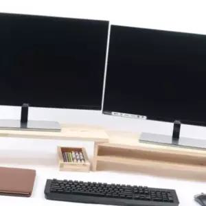 우드나인 원목 듀얼 모니터받침대 2단