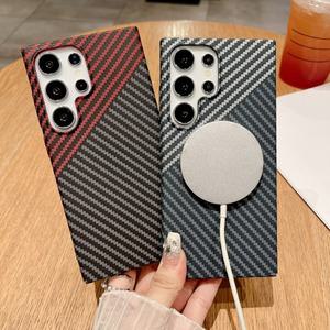 S25 S24 S23 S22 노트 20 울트라 10 플러스 A56 A16 A55 마그네틱 무선 충전 카본 파이버 텍스처 PC 케이스 DS-DH