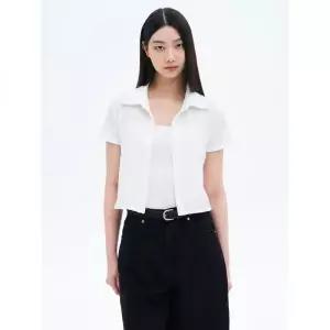 에잇세컨즈 8SECONDS 주름지 반소매 셔츠형 가디건 카디건 화이트 355442LYE1 345061