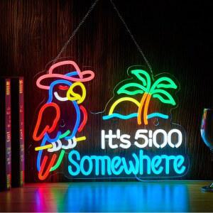 벽 장식용 네온사인 USB로 구동되는 5시 디밍 가능한 바 맥주 LED 라이트 맨 동굴에 500시가 된 앵무새입니다